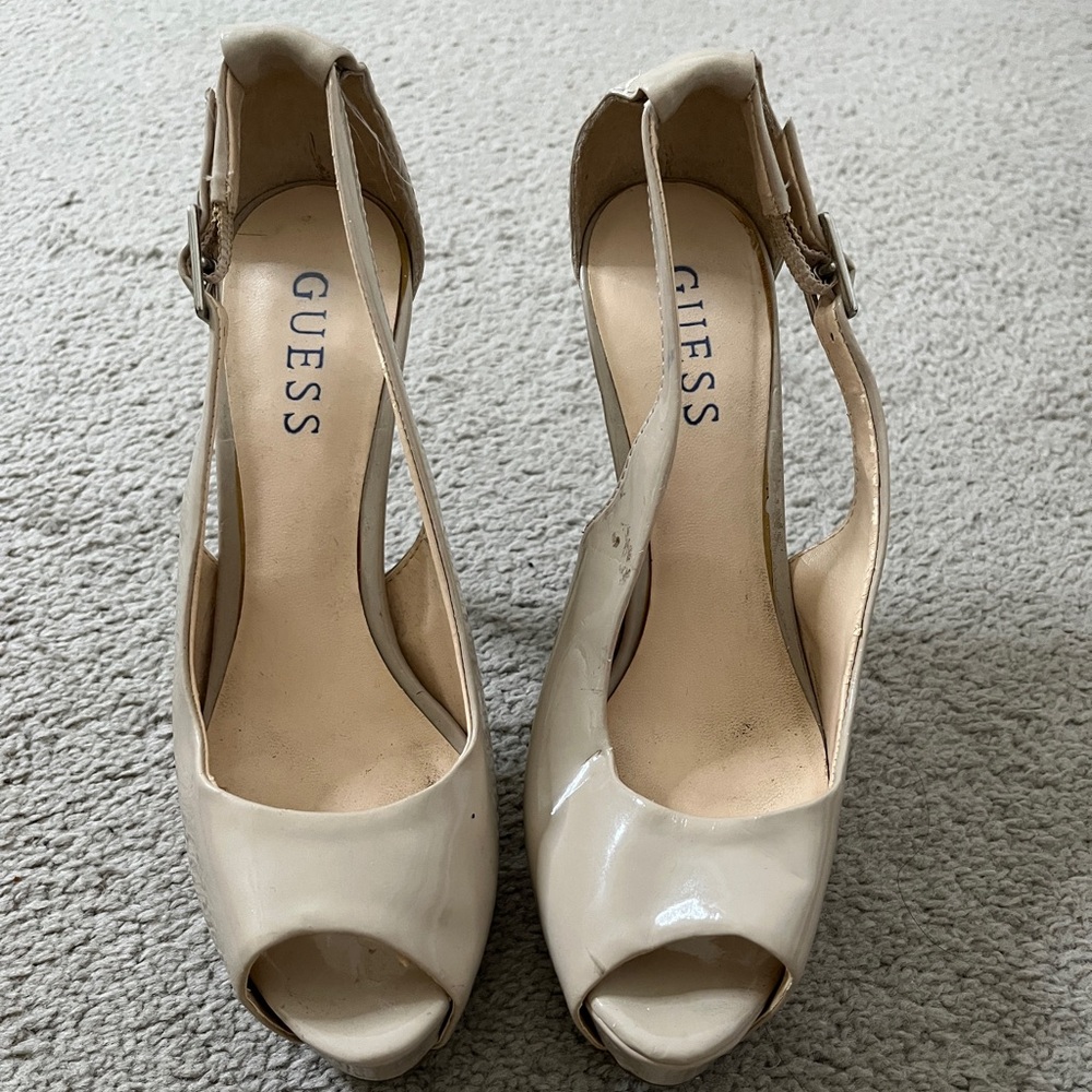 Guess Women's Beige Peep Toe Heels